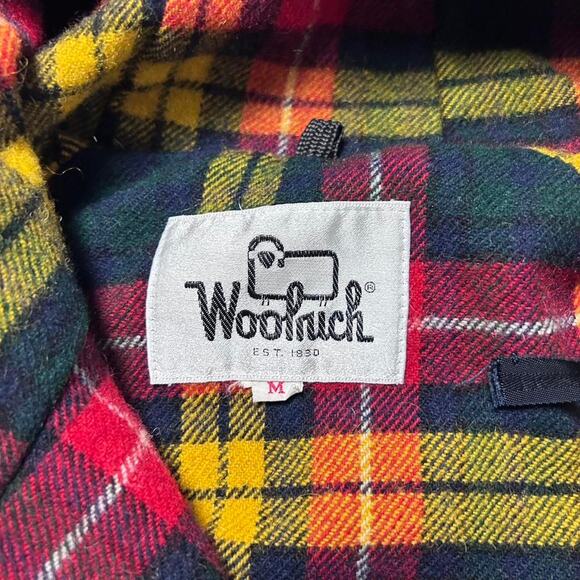 Woolrich 90s Vintage Wool Red Plaid Lined Blue Parka Zip Hooded Jacket Medium - Picture 8 of 8